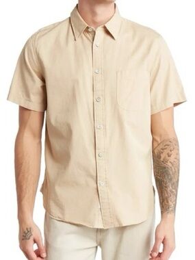 rag & bone Short-Sleeve Button-Down Shirt in Light Cream/khaki size large